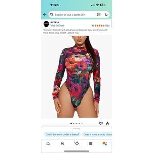 AVZXSA Women’s Mesh Long Sleeve Printed Bodysuit, Medium